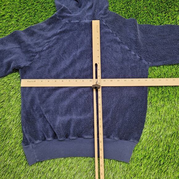 Vintage 90s MOD Velour Hooded Sweater Womens Medium 18x20 Blue - Picture 6 of 10